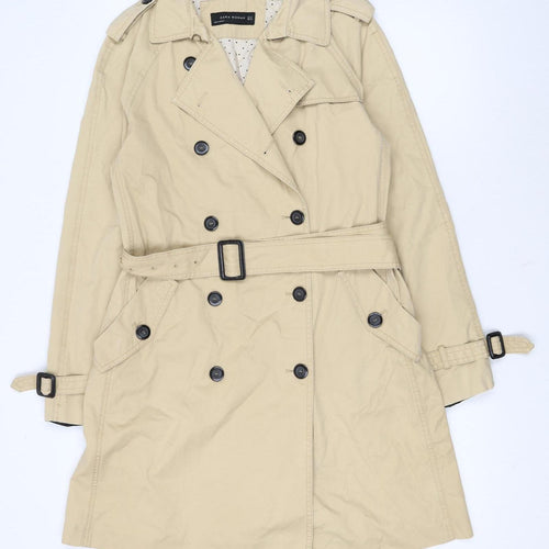 Zara Woman Beige Trench Coat Women's Size 12 Belted Cotton