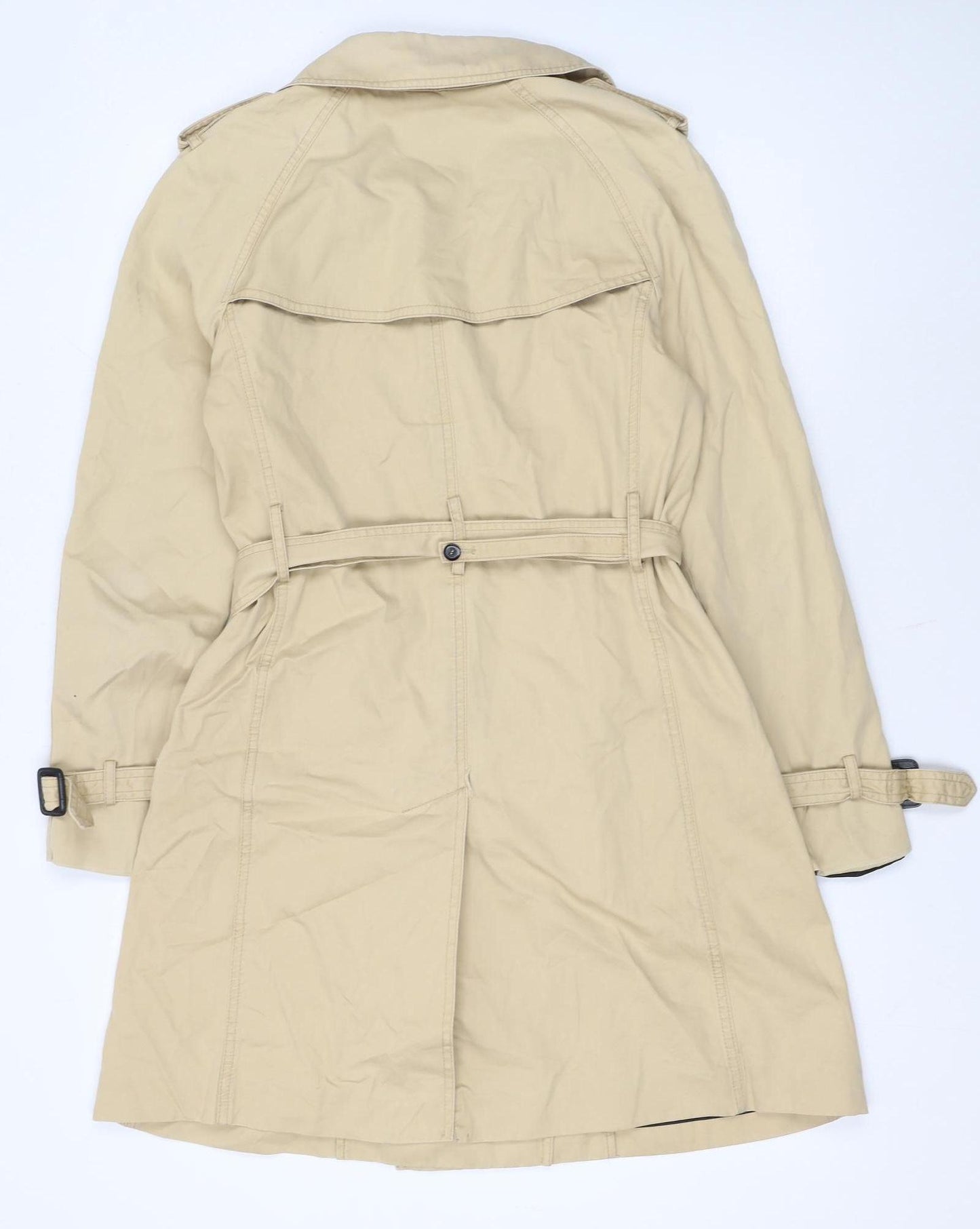 Zara Woman Beige Trench Coat Women's Size 12 Belted Cotton