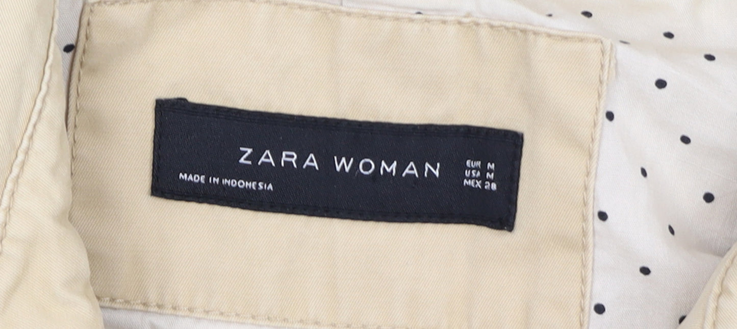 Zara Woman Beige Trench Coat Women's Size 12 Belted Cotton