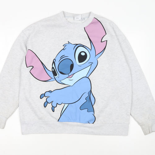 Disney Women Grey Stitch Sweatshirt Size 12/14 Crew Neck Pullover
