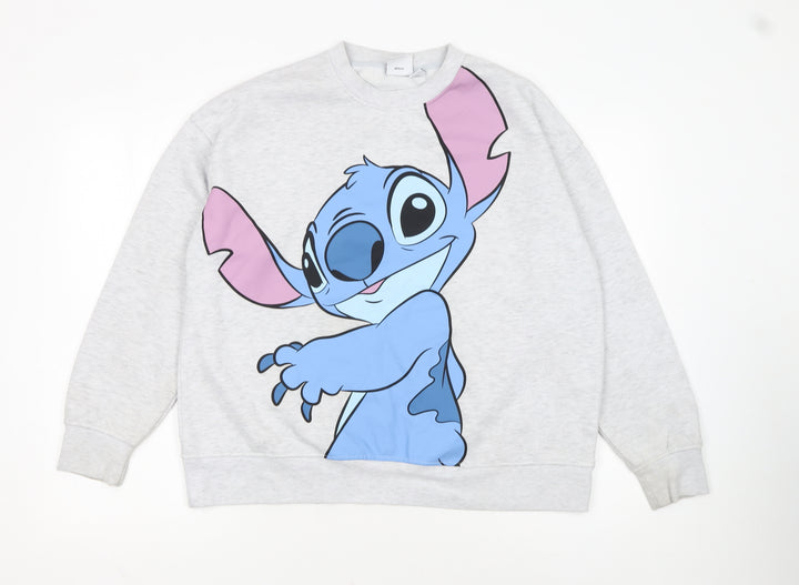 Disney Women Grey Stitch Sweatshirt Size 12/14 Crew Neck Pullover
