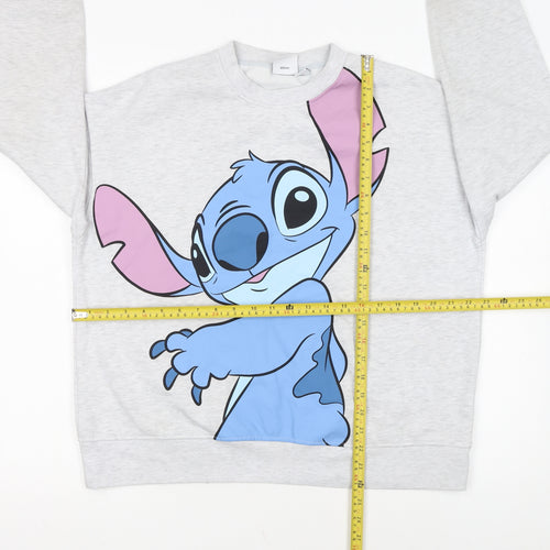 Disney Women Grey Stitch Sweatshirt Size 12/14 Crew Neck Pullover