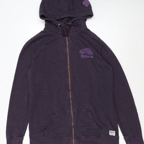 Roots Canada Womens Purple Full Zip Hoodie Size L Cotton Blend