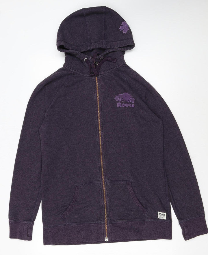 Roots Canada Womens Purple Full Zip Hoodie Size L Cotton Blend