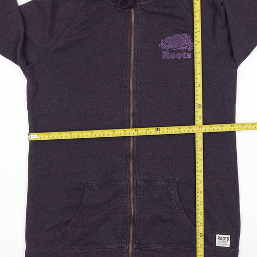 Roots Canada Womens Purple Full Zip Hoodie Size L Cotton Blend