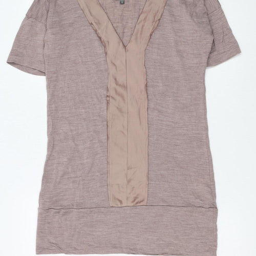Max Womens Brown XS Shift Dress Wool V-Neck Short Sleeve