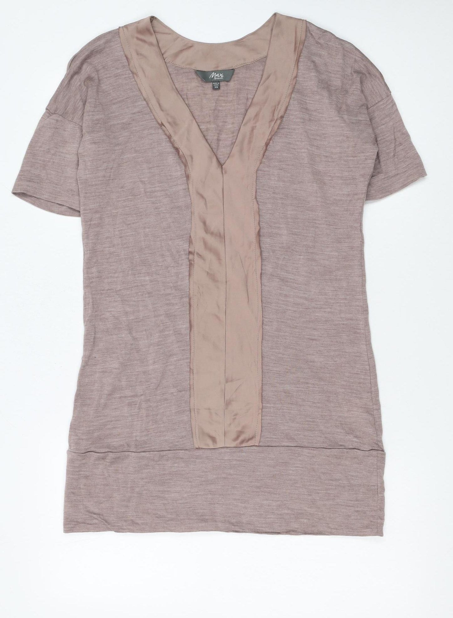 Max Womens Brown XS Shift Dress Wool V-Neck Short Sleeve