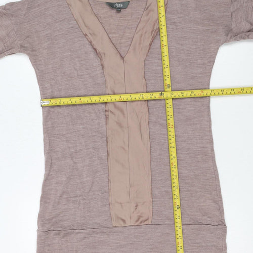 Max Womens Brown XS Shift Dress Wool V-Neck Short Sleeve