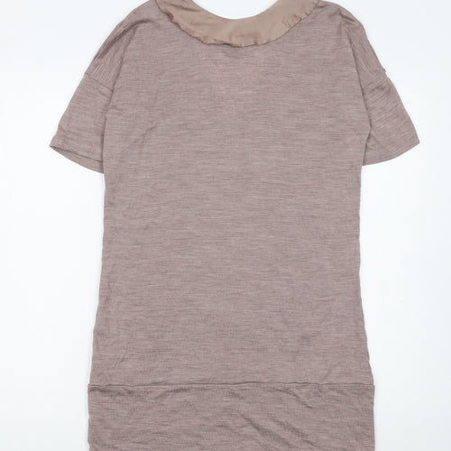 Max Womens Brown XS Shift Dress Wool V-Neck Short Sleeve