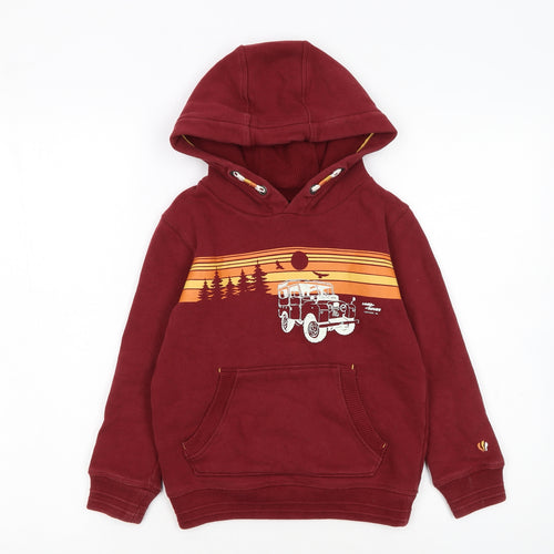 FatFace Boys Red Land Rover Hoodie 5-6 Years Pullover Cotton Fleece