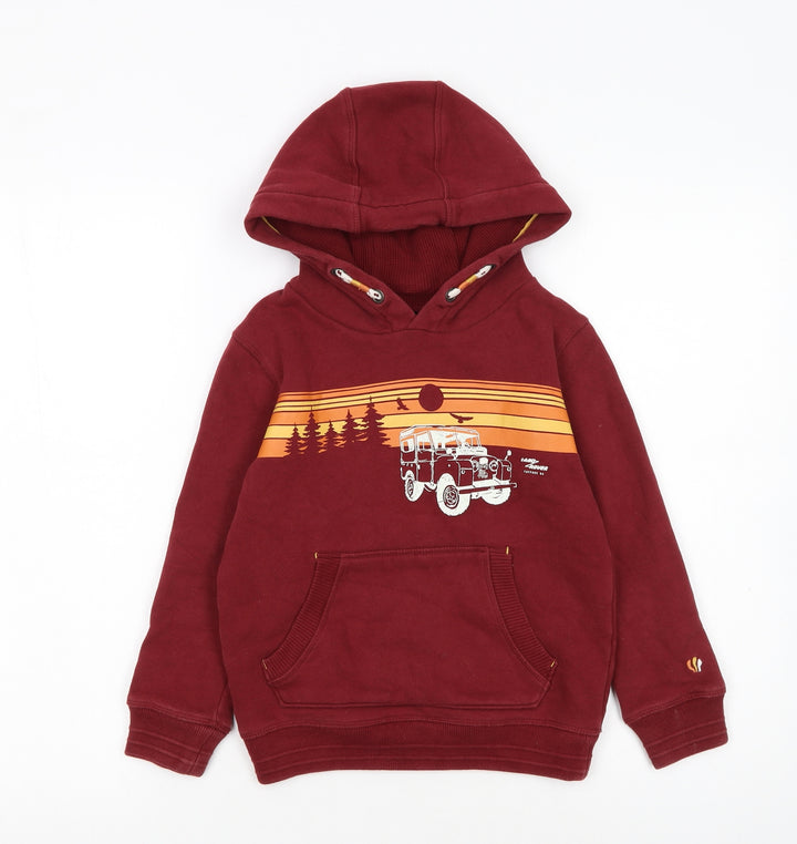 FatFace Boys Red Land Rover Hoodie 5-6 Years Pullover Cotton Fleece