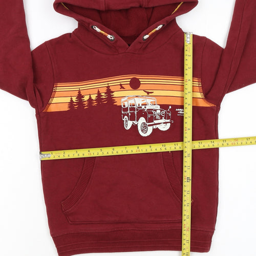 FatFace Boys Red Land Rover Hoodie 5-6 Years Pullover Cotton Fleece