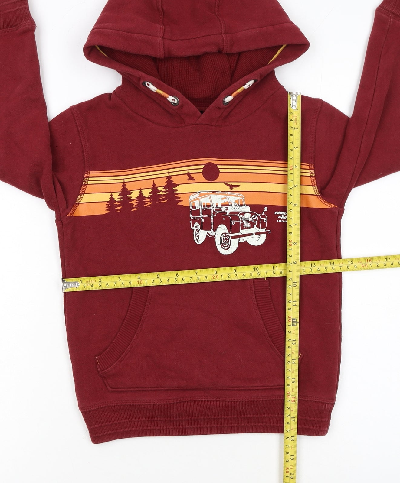 FatFace Boys Red Land Rover Hoodie 5-6 Years Pullover Cotton Fleece