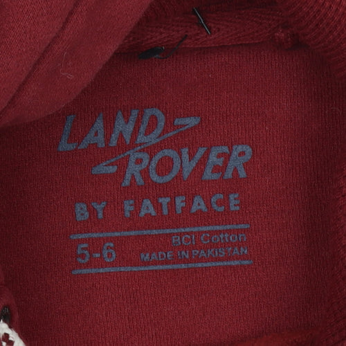 FatFace Boys Red Land Rover Hoodie 5-6 Years Pullover Cotton Fleece