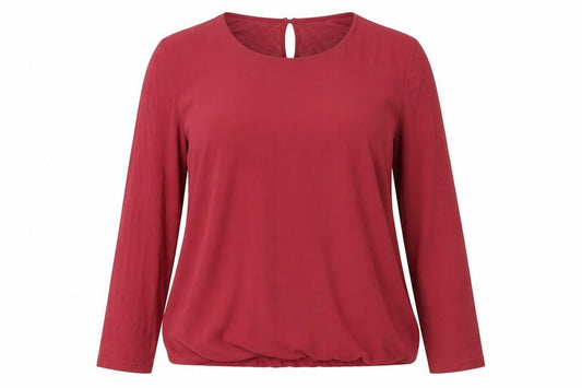 Front view of Street One Women's Red Long Sleeve Blouse, size 14, Polyester