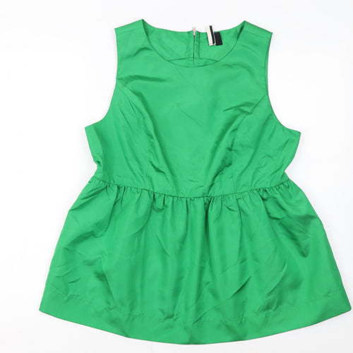 Topshop Women’s Green Sleeveless Tunic Blouse UK 14 Polyester Zip Back