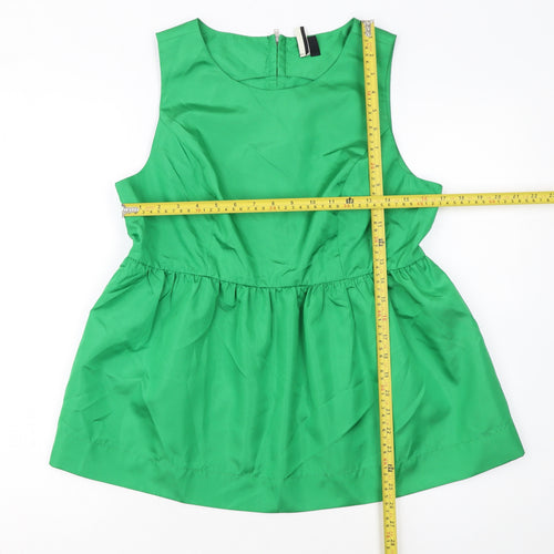 Topshop Women’s Green Sleeveless Tunic Blouse UK 14 Polyester Zip Back