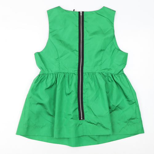 Topshop Women’s Green Sleeveless Tunic Blouse UK 14 Polyester Zip Back