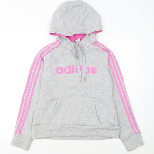 Adidas Womens Grey Pink Hooded Pullover Hoodie Size 12
