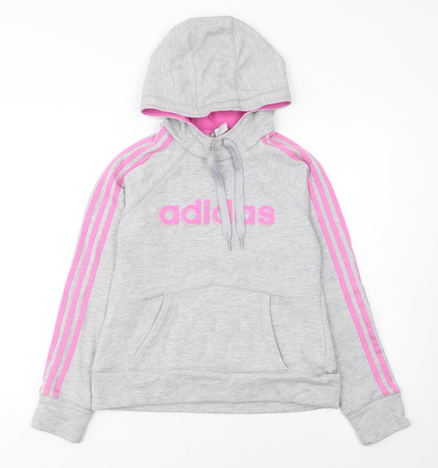 Adidas Womens Grey Pink Hooded Pullover Hoodie Size 12