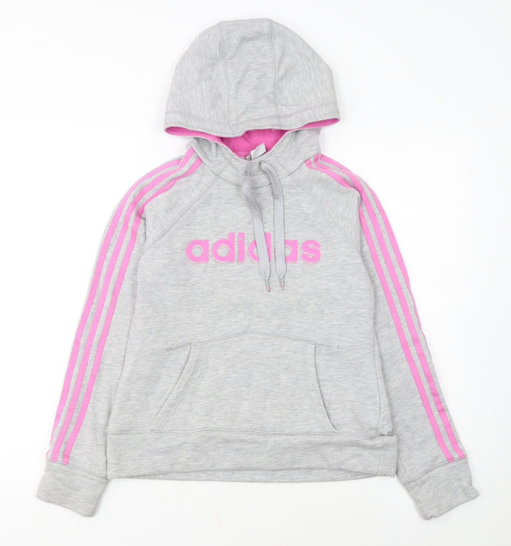 Adidas Womens Grey Pink Hooded Pullover Hoodie Size 12