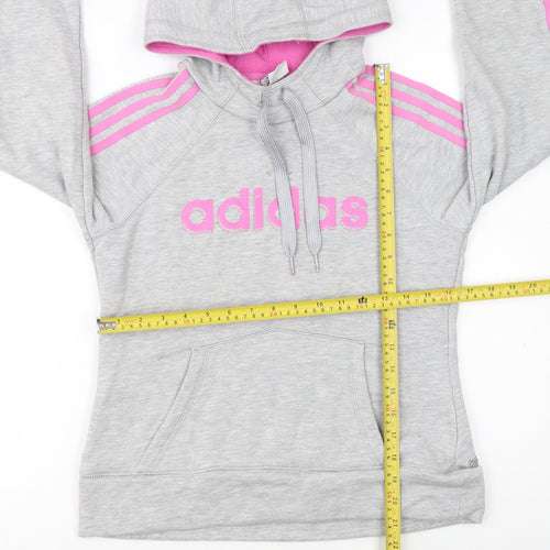 Adidas Womens Grey Pink Hooded Pullover Hoodie Size 12