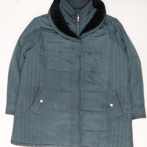 JBC Collection Womens Blue Long Puffer Coat Size 24 Faux Fur Collar