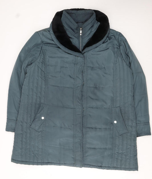 JBC Collection Womens Blue Long Puffer Coat Size 24 Faux Fur Collar