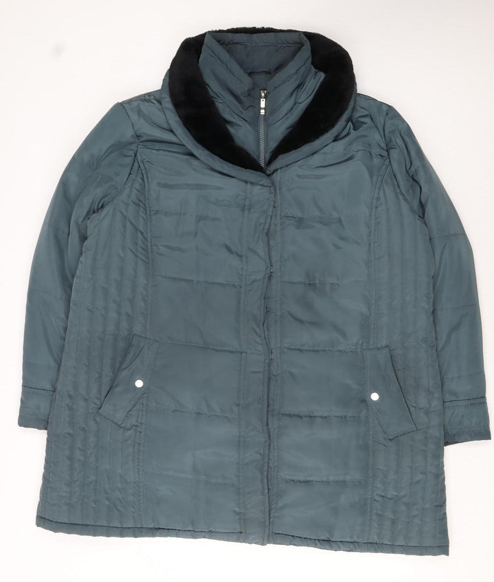 JBC Collection Womens Blue Long Puffer Coat Size 24 Faux Fur Collar