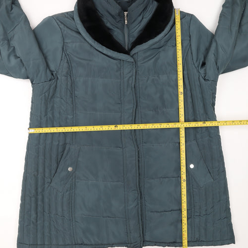 JBC Collection Womens Blue Long Puffer Coat Size 24 Faux Fur Collar