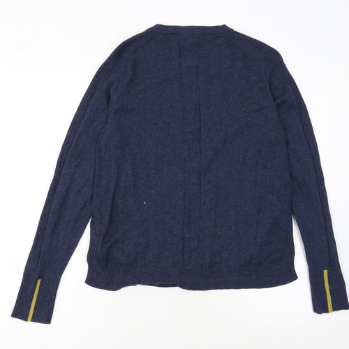White Stuff Women's Blue Merino Wool Cotton Cardigan Size 12