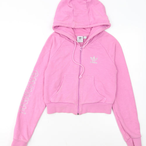 Adidas Women's Pink Full Zip Hoodie Size 8 Rhinestone Logo