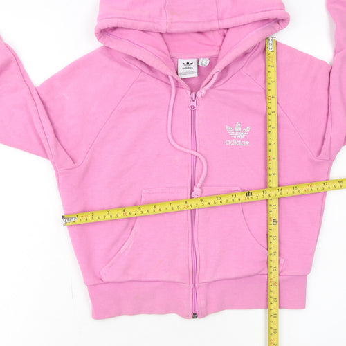Adidas Women's Pink Full Zip Hoodie Size 8 Rhinestone Logo
