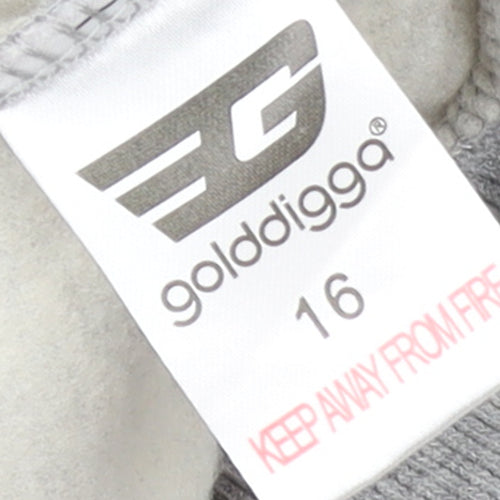Golddigga Women Grey Size 16 Full Zip Hoodie Sweatshirt