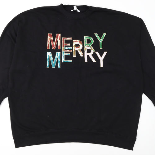 NEXT Women Black Sequin Merry Christmas Sweatshirt XXL