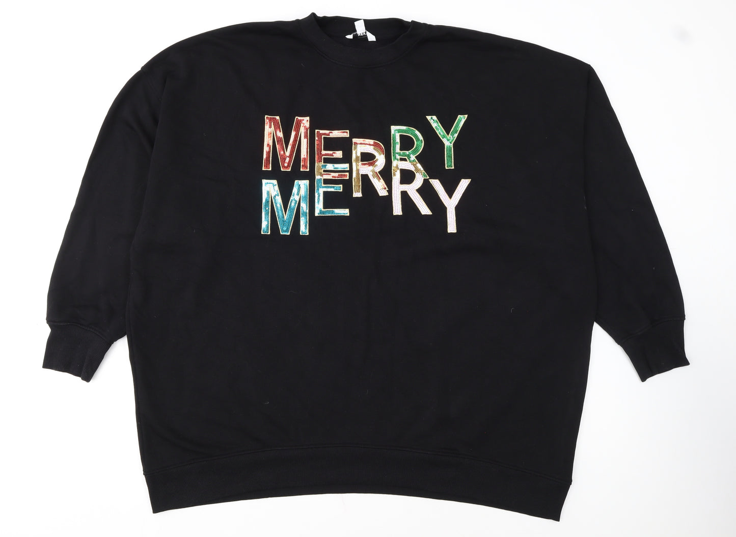 NEXT Women Black Sequin Merry Christmas Sweatshirt XXL