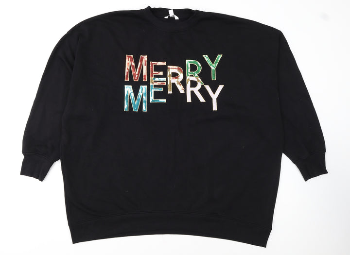 NEXT Women Black Sequin Merry Christmas Sweatshirt XXL