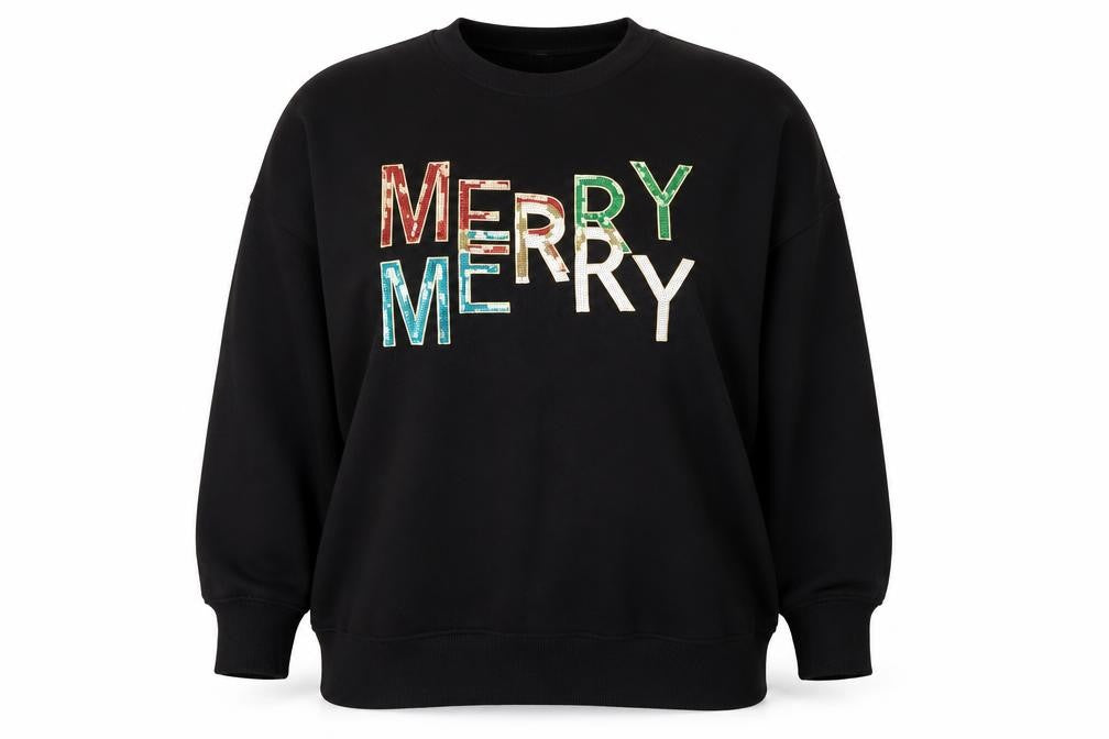 Front view of Next Women Black Sequin Merry Christmas Sweatshirt XXL