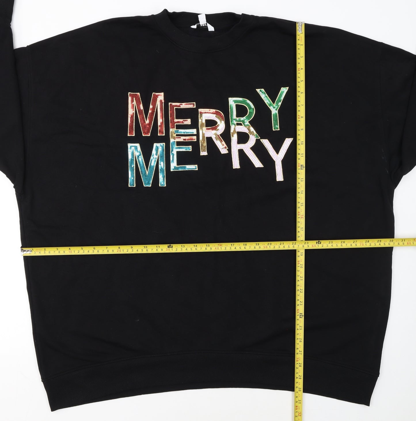 NEXT Women Black Sequin Merry Christmas Sweatshirt XXL
