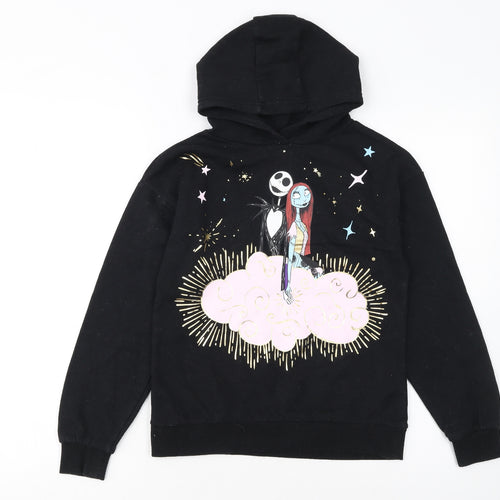 Disney at Primark Girls Black Hoodie 9-10 Years Pullover Graphic Fleece
