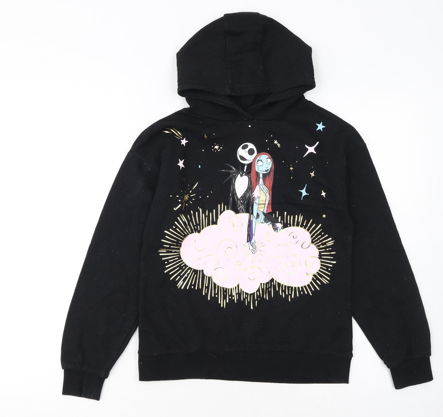 Disney at Primark Girls Black Hoodie 9-10 Years Pullover Graphic Fleece