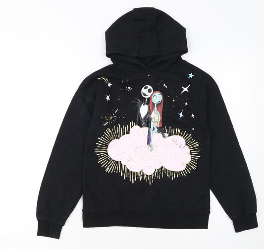 Front view of Disney at Primark girls’ black hoodie 9-10 years pullover graphic fleece