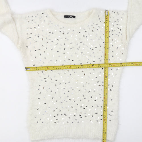 Quiz Womens Ivory Sequin Pullover Jumper Size S Long Sleeve Knit