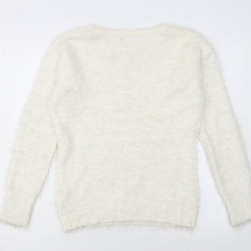 Quiz Womens Ivory Sequin Pullover Jumper Size S Long Sleeve Knit