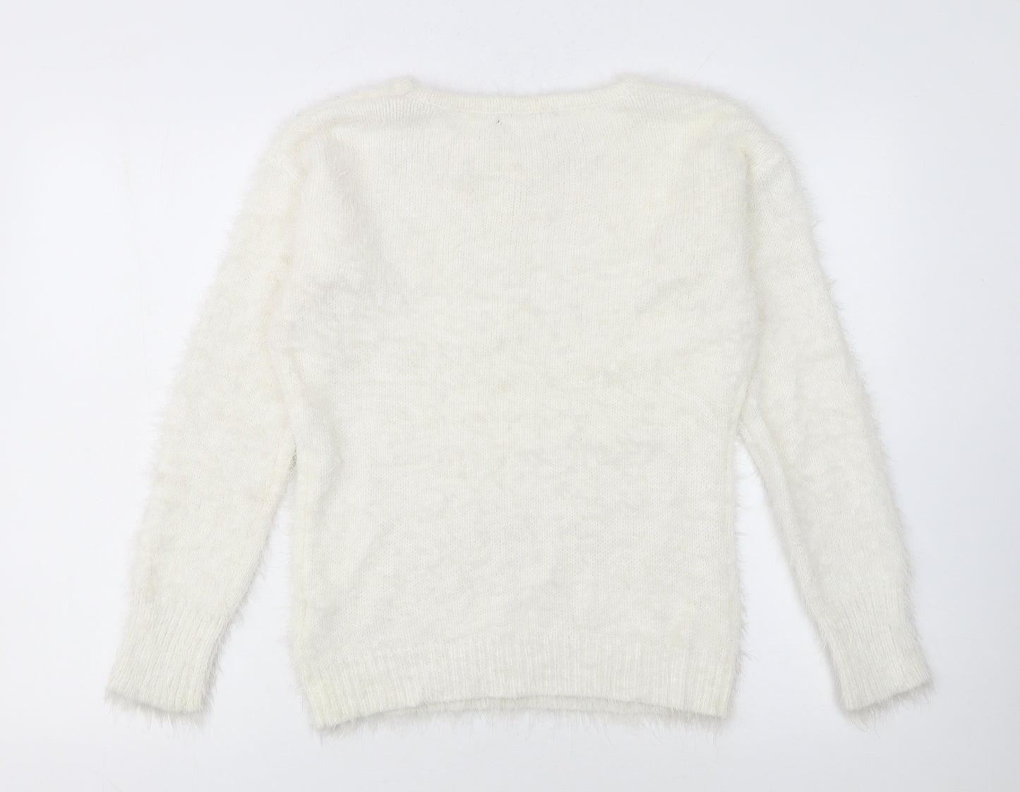 Quiz Womens Ivory Sequin Pullover Jumper Size S Long Sleeve Knit