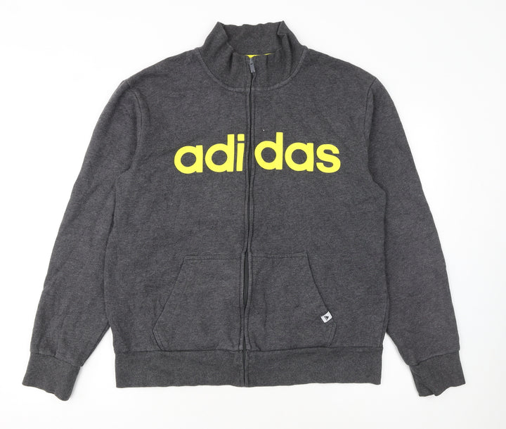 Adidas Men's Grey Track Jacket L Full Zip Cotton Blend Activewear