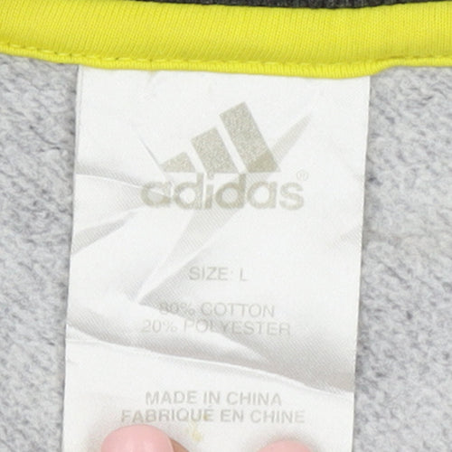 Adidas Men's Grey Track Jacket L Full Zip Cotton Blend Activewear