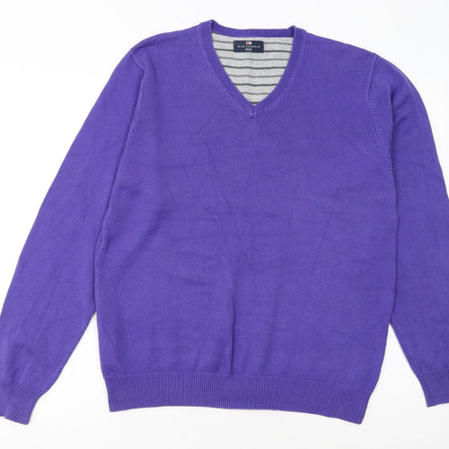 Marks and Spencer Men's Purple V-Neck Cotton Jumper Size M