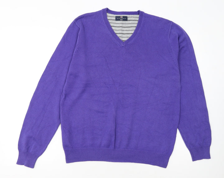 Marks and Spencer Men's Purple V-Neck Cotton Jumper Size M