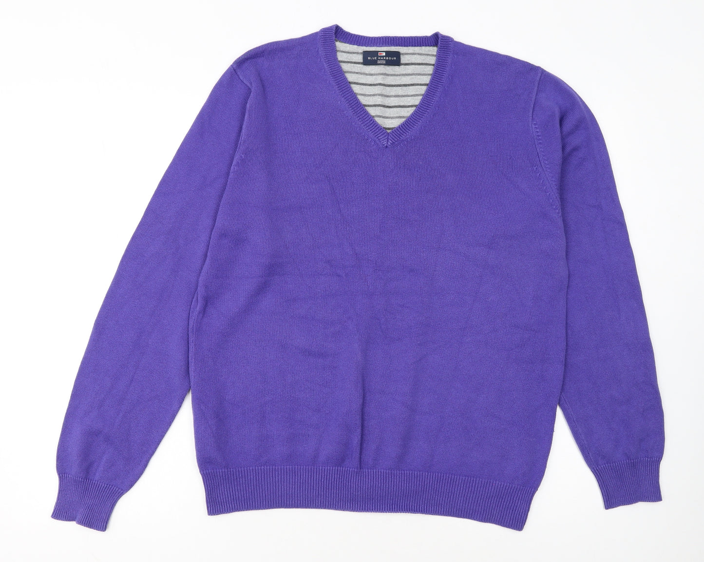 Marks and Spencer Men's Purple V-Neck Cotton Jumper Size M